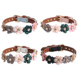 Pet Adjustable PU Collar for Small Medium Dogs Shiny Lovely Colorful Flowers with Shiny Diamonds