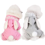 New Dog Clothes Pet Polyester-cotton Hooded Jacket Dog Warm Winter Thickening Jumpsuit 4-legged Grey Pink Clothes Costume #y