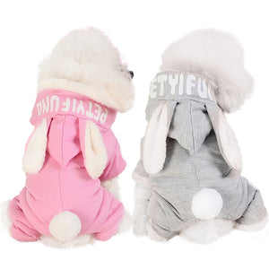 New Dog Clothes Pet Polyester-cotton Hooded Jacket Dog Warm Winter Thickening Jumpsuit 4-legged Grey Pink Clothes Costume #y