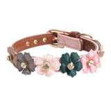 Pet Adjustable PU Collar for Small Medium Dogs Shiny Lovely Colorful Flowers with Shiny Diamonds