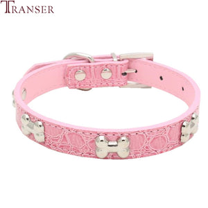 Transer Pet Dog Supplies Alligator PU Leather Bone Pet Necklace Accessory Pet Supply Dog Collar For Small Medium Dog 80124